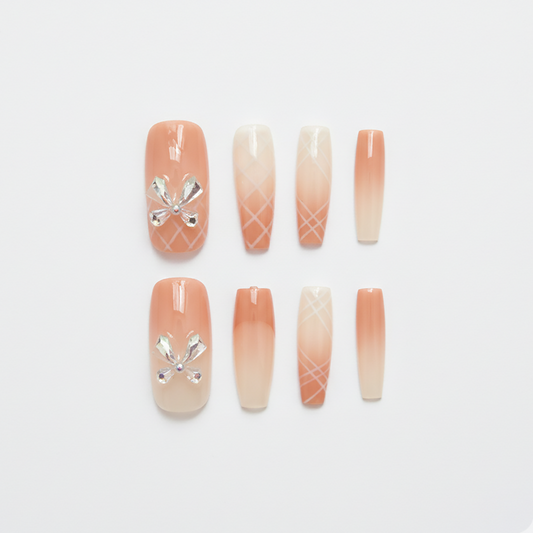 Peach Ombre Plaid Press-Ons