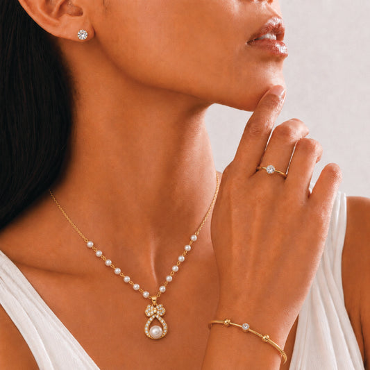 Pearl Zirconia Locket Set