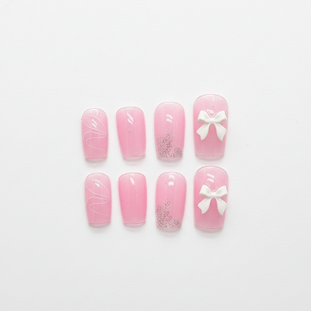 Pink Glitter Press-On Nails