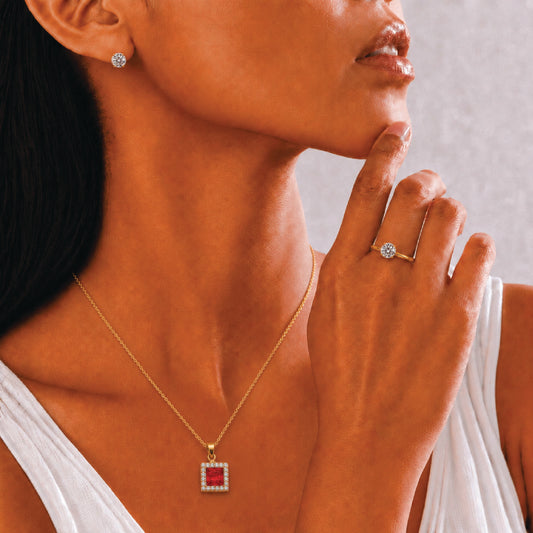 Red Stone Gold Locket Set