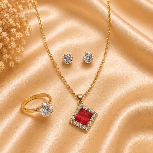 Red Stone Gold Locket Set