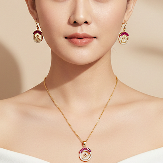 Ruby Swan Locket Set