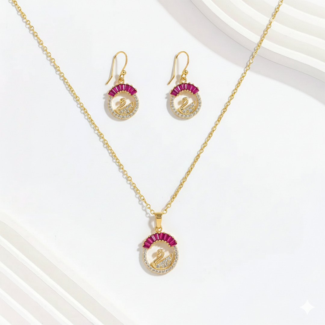 Ruby Swan Locket Set