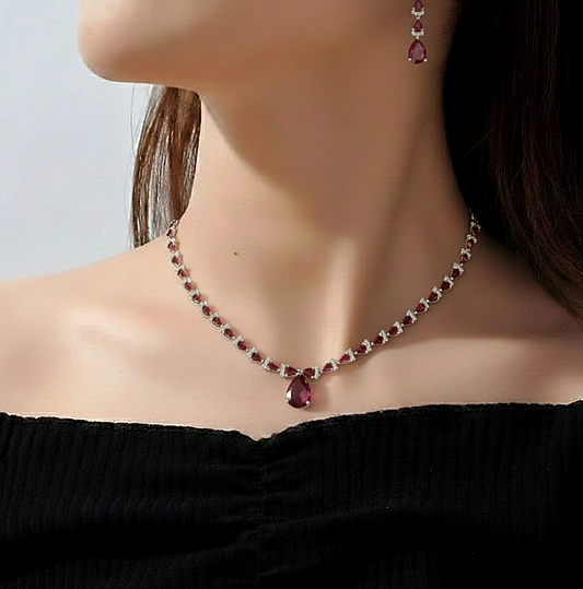 Ruby Teardrop Jewelry Set