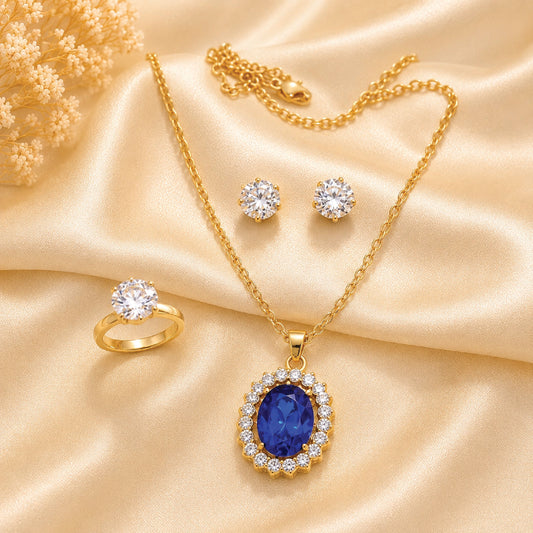 Sapphire & CZ Jewelry Set