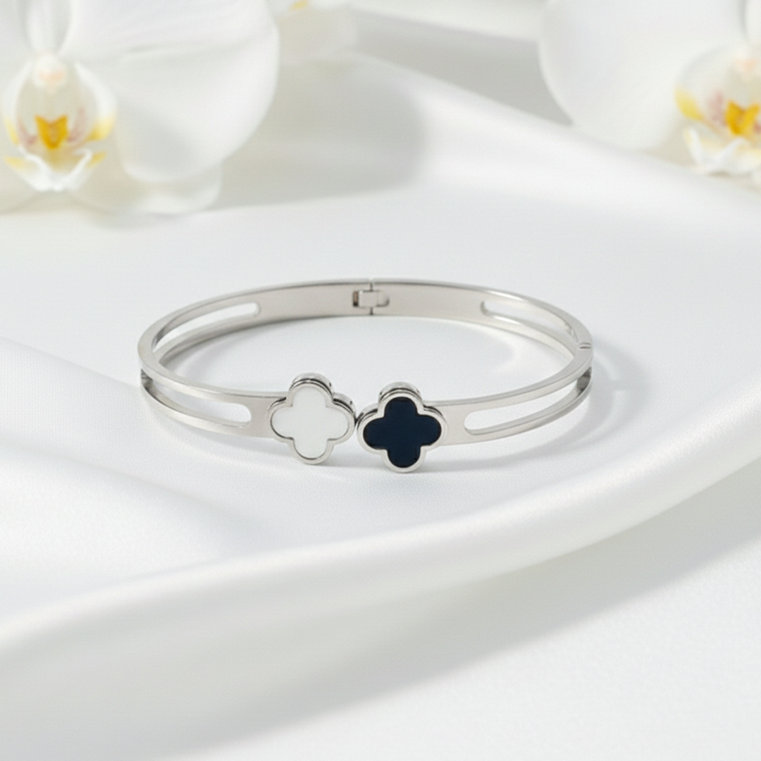 Silver Contrast Cleef Duo Bangle