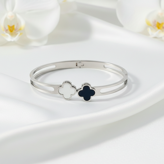 Silver Contrast Cleef Duo Bangle