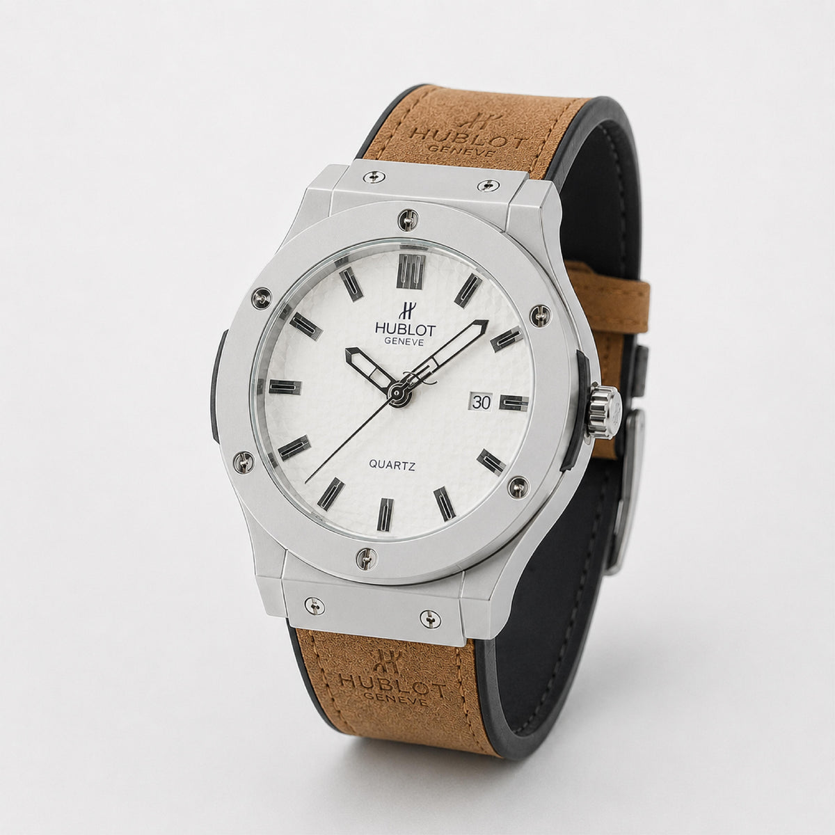 Silver Dial Brown Strap Watch