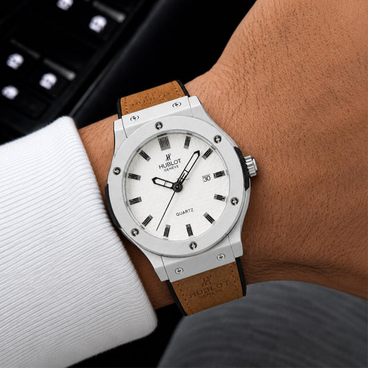 Silver Dial Brown Strap Watch
