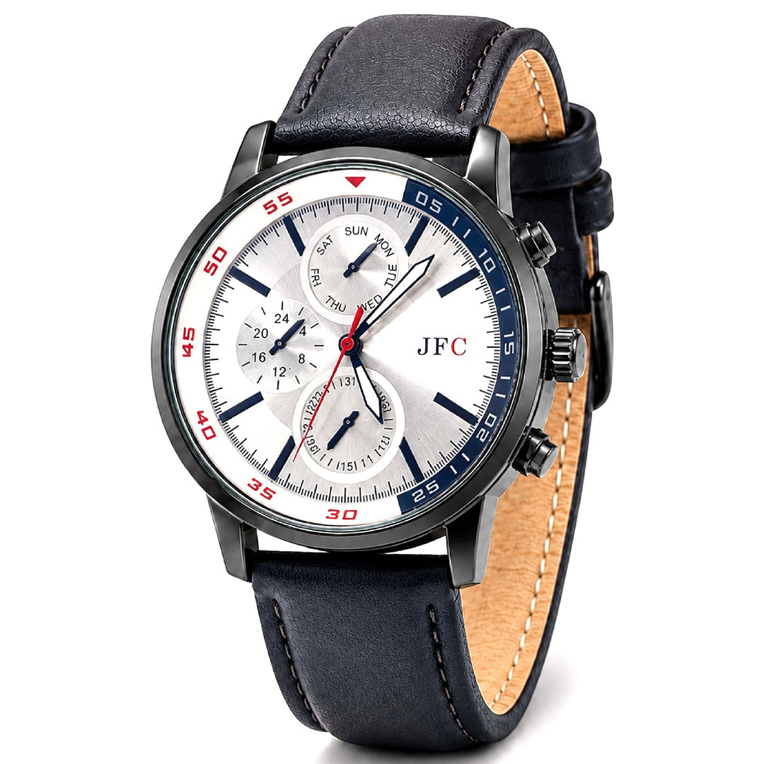 Silver Dial Leather Strap Watch