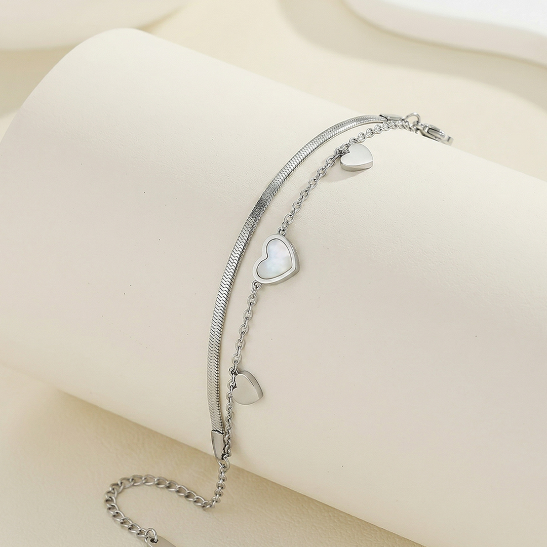 Silver Heart Layered Bracelet