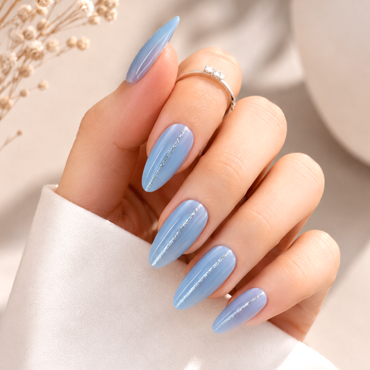 Sky Blue Stripe Press-On Nails