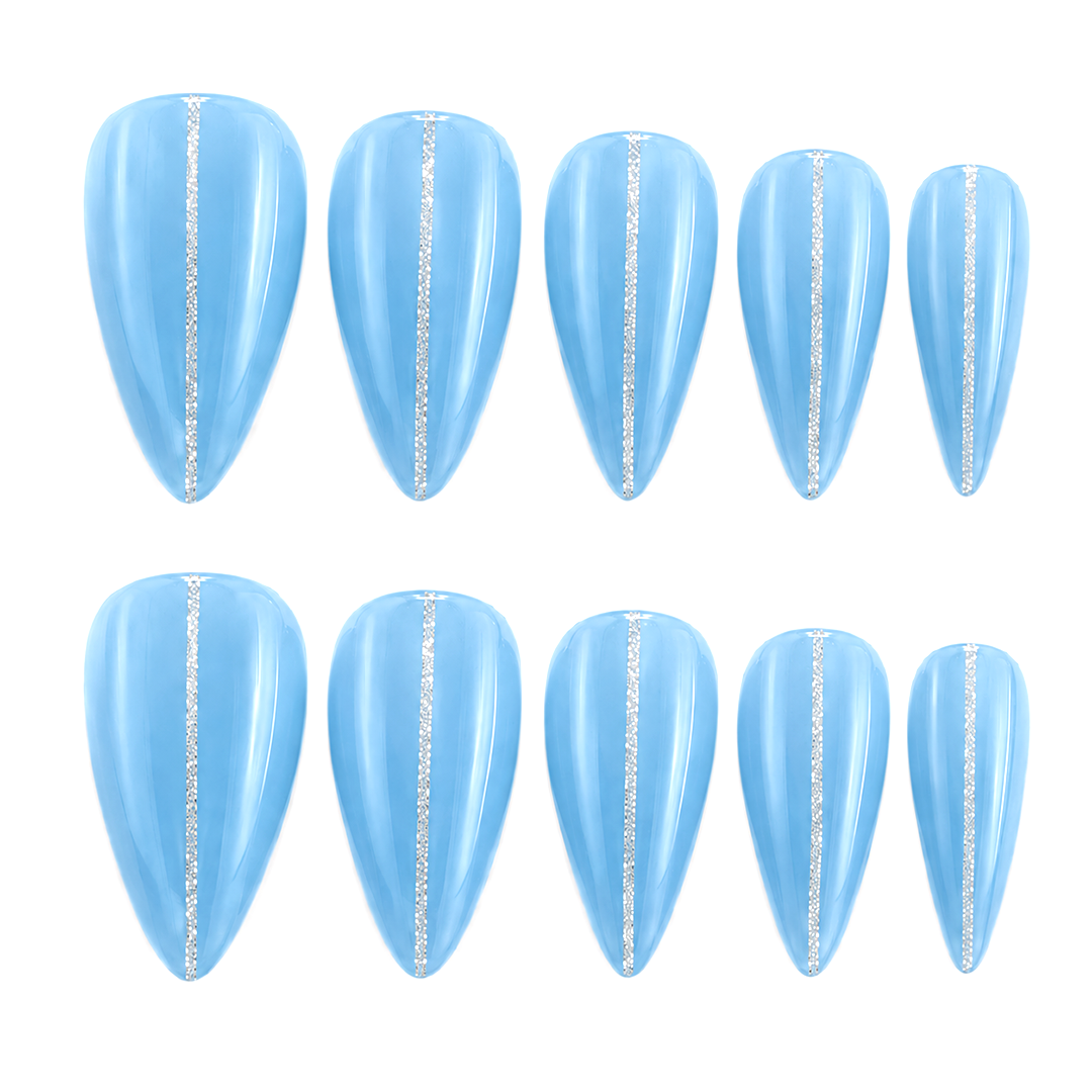 Sky Blue Stripe Press-On Nails