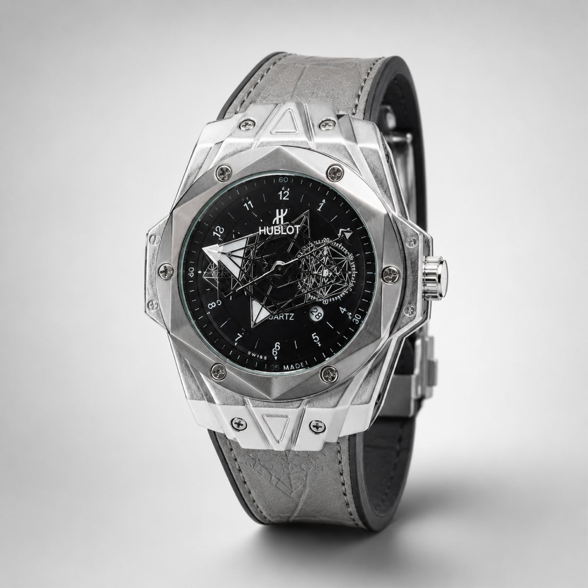 Steel-Tone Black Dial Watch