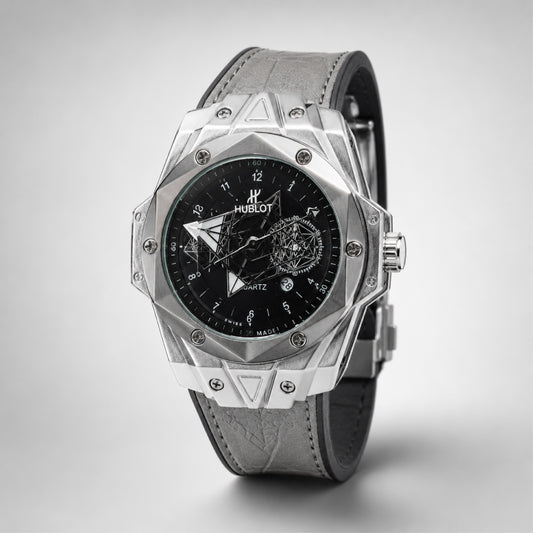 Steel-Tone Black Dial Watch