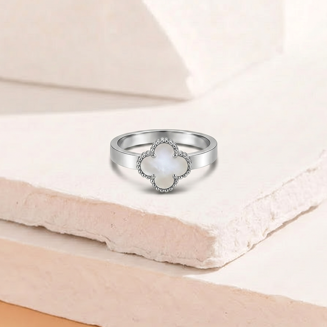 White Carnelian Clover Ring