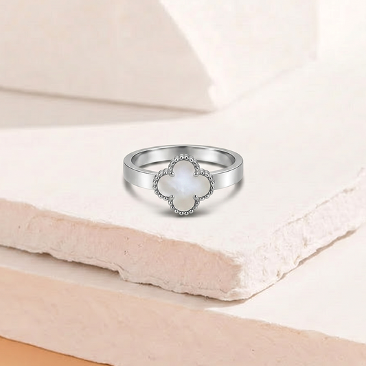 White Carnelian Clover Ring
