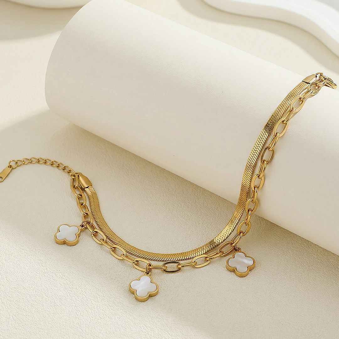 White Cleef Clover Bracelet