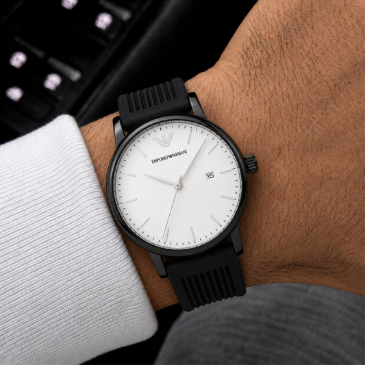 White Dial Black Strap Watch