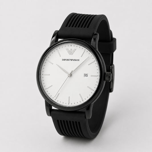 White Dial Black Strap Watch