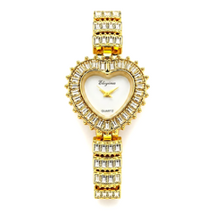 white dial heart crystal watch everyco | gold crystal watch for women Pakistan | heart shaped ladies watch gold | elegant women quartz watch Pakistan
