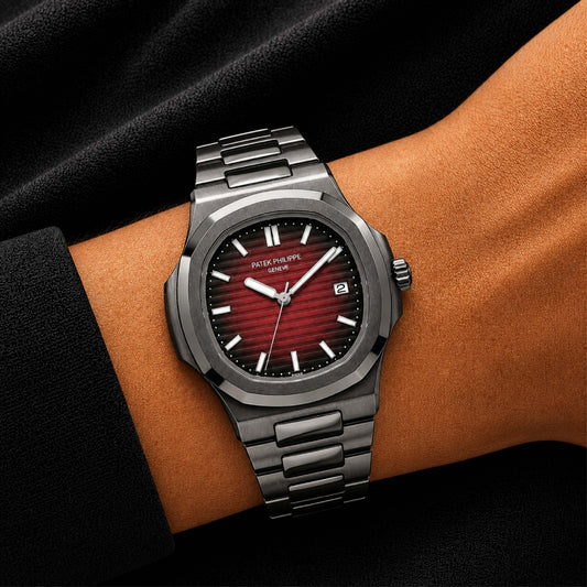 Burgundy Dial Dark Grey Watch