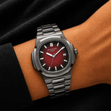 Burgundy Dial Dark Grey Watch