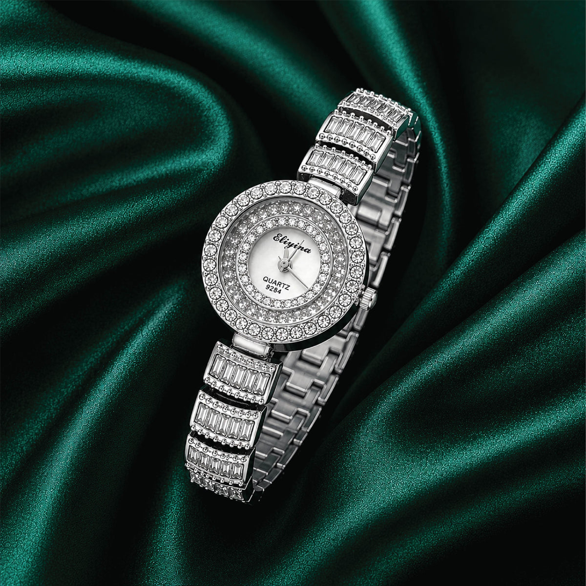 Eliyina Silver Crystal Round Watch - White Dial