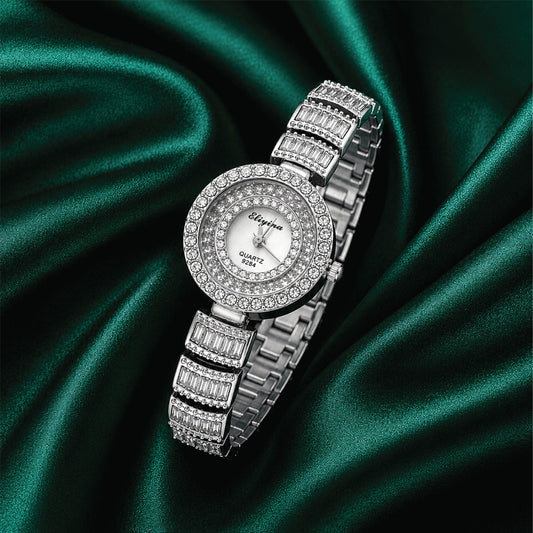 Eliyina Silver Crystal Round Watch - White Dial