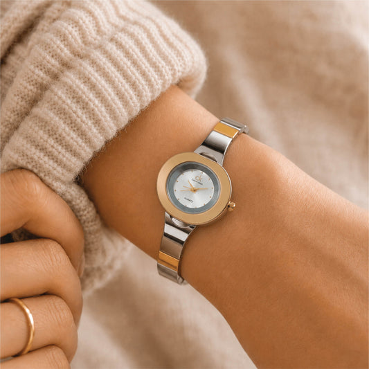Two-Tone Women’s Round Dial Classic Bracelet Watch